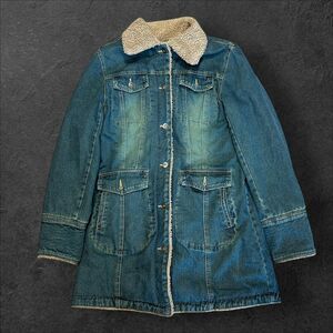 VTG Charles Klein Mid-length Coat Fleece Lined Sherpa Jean Denim womens L
